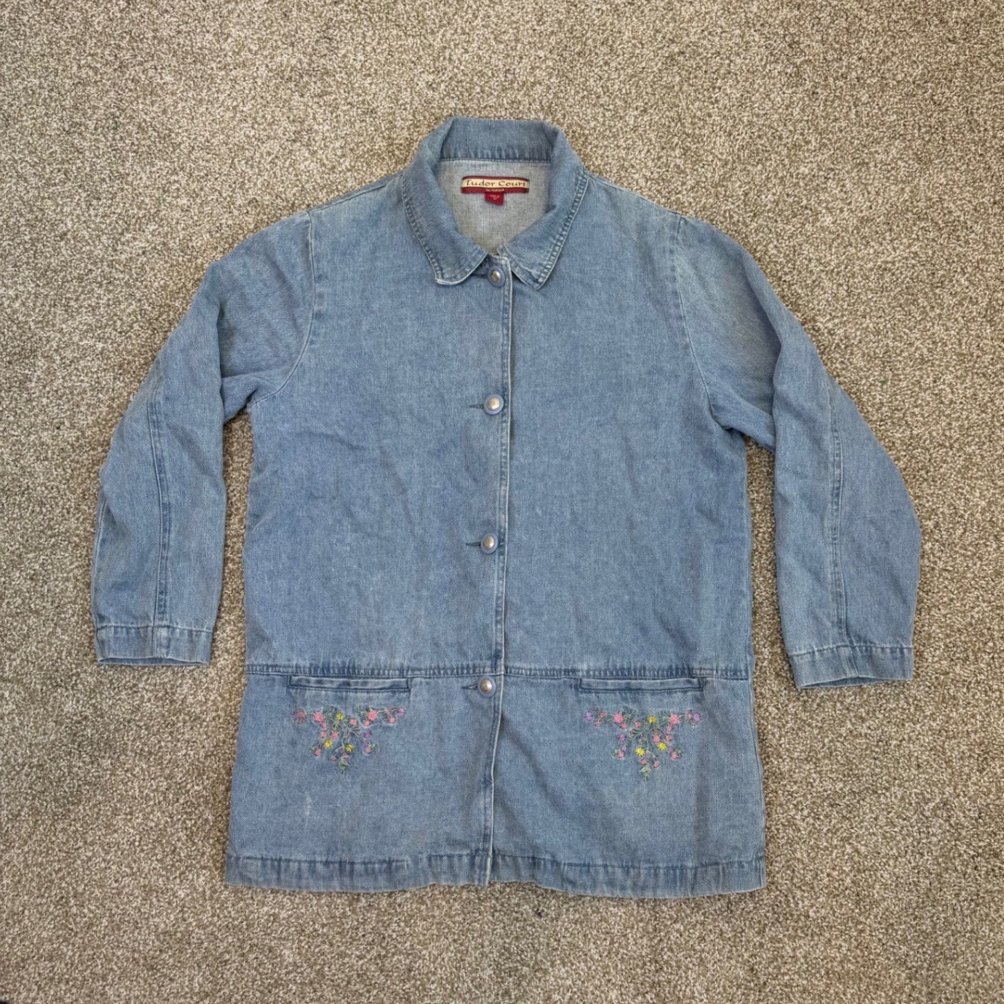 Vtg Button Up Lightweight Chore Jacket Womens Medium Cottage Embroidered Floral
