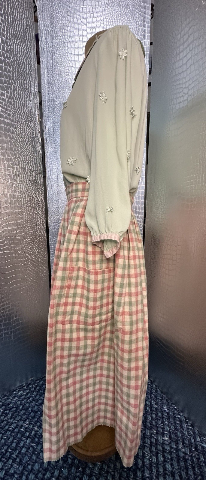 Vintage Mint Green Dress With Matching Red Green Beige Plaid Skirt