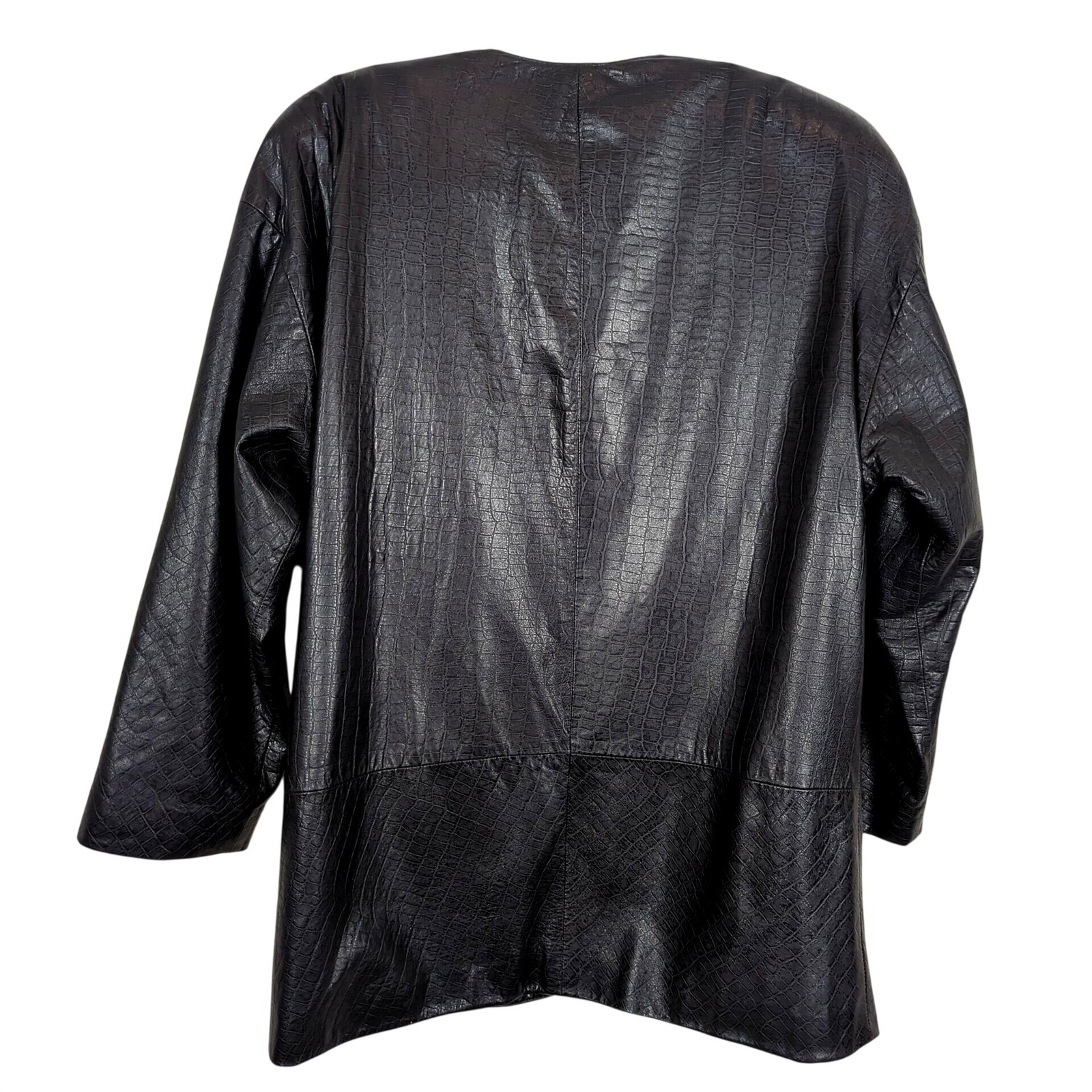 Vintage Vakko Leather Black Jacket Size M Croc Embossed USA Made Button Front