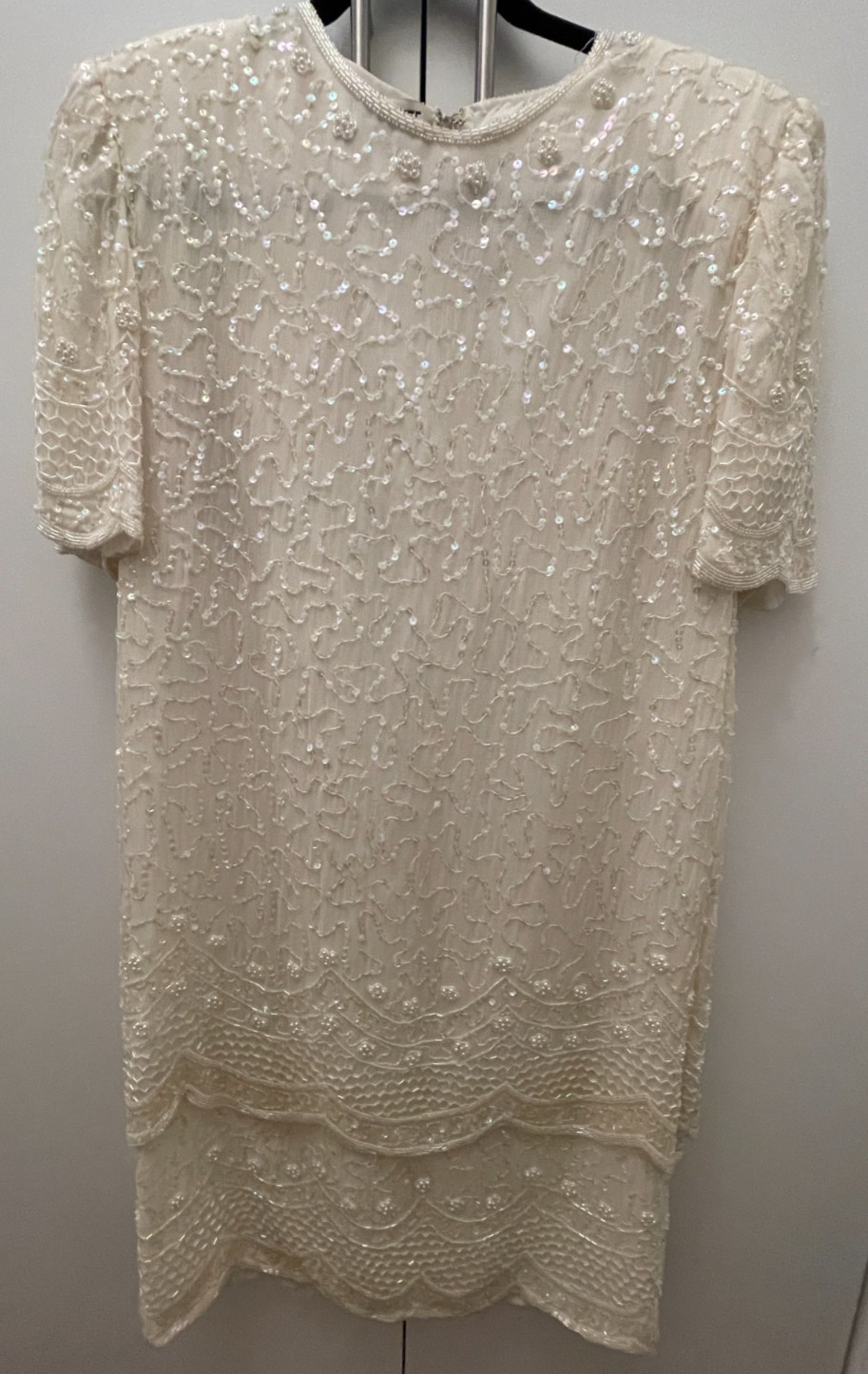 Vintage Large Brilliante by J.A. 100% Silk White Beaded dress Wedding