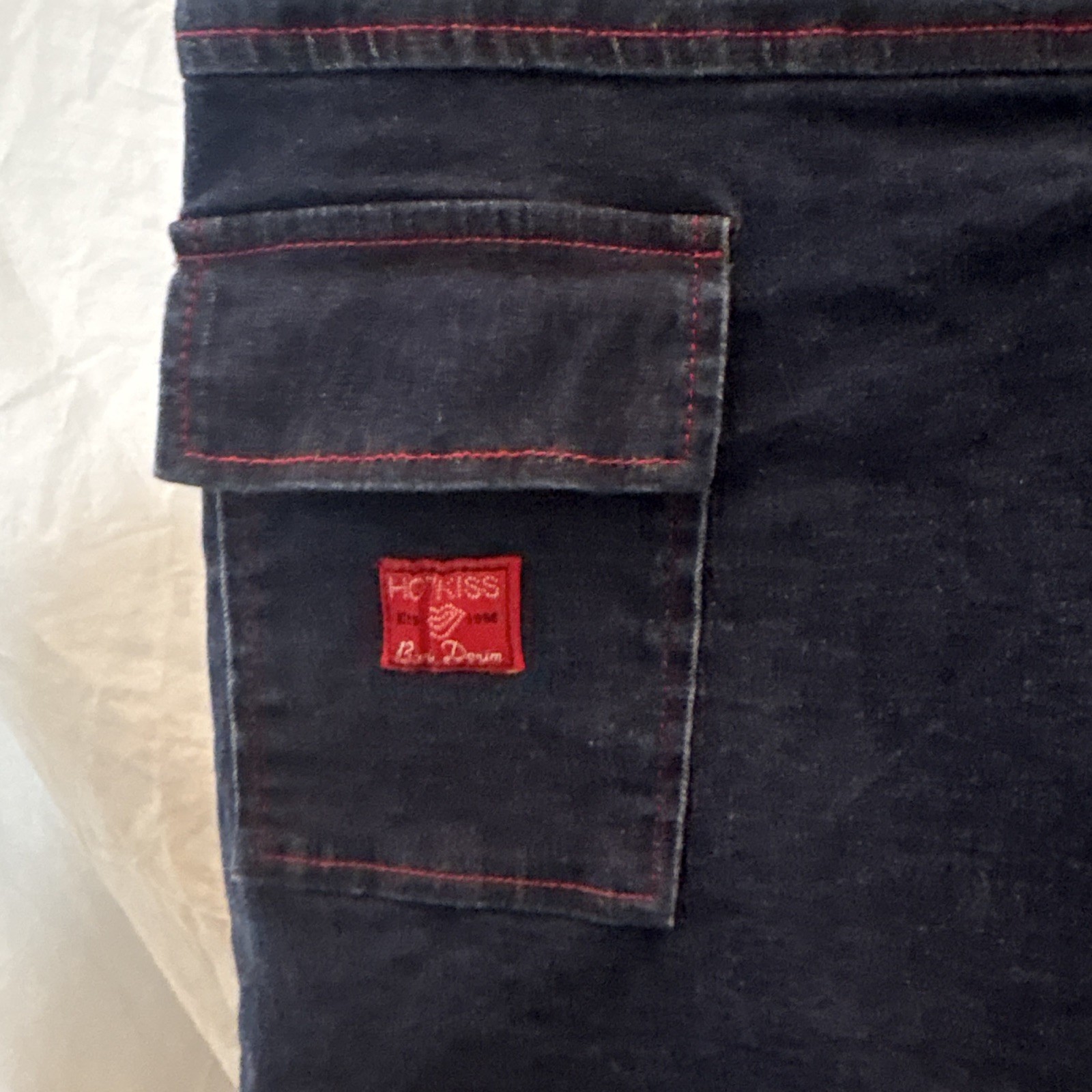 Vintage Y2K Hot Kiss Denim Skort Size 9 Cargo Mini Red Stitch Made USA 2000s 90s