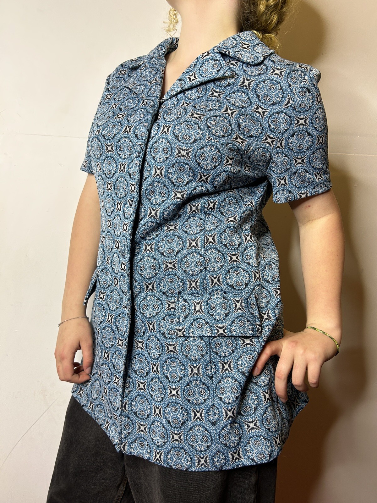 Vintage Australian 1960s Louise of France Crimplene Blouse Mod Psychedelic AU 14