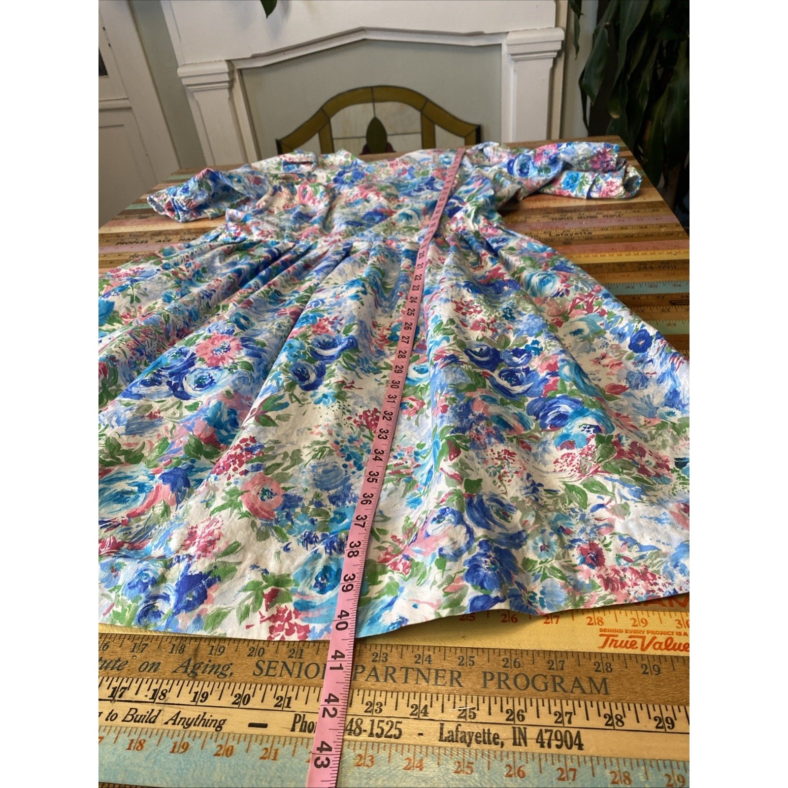 Vintage In Cinq Floral 1980s Tea Dress Puff Sleeve Feminine Midi Cottage 18 L/XL
