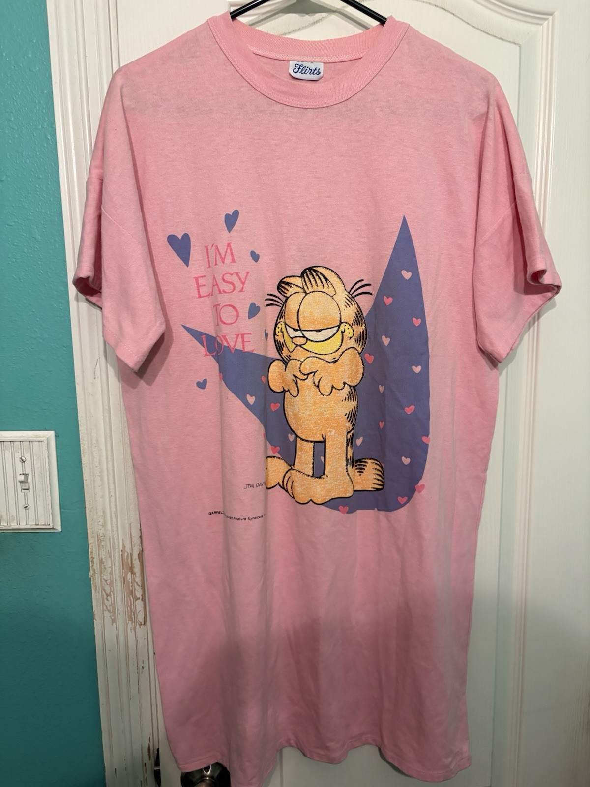 Garfield Sleep Shirt Pink 1978 Jim Davis Vintage One Size Fits All