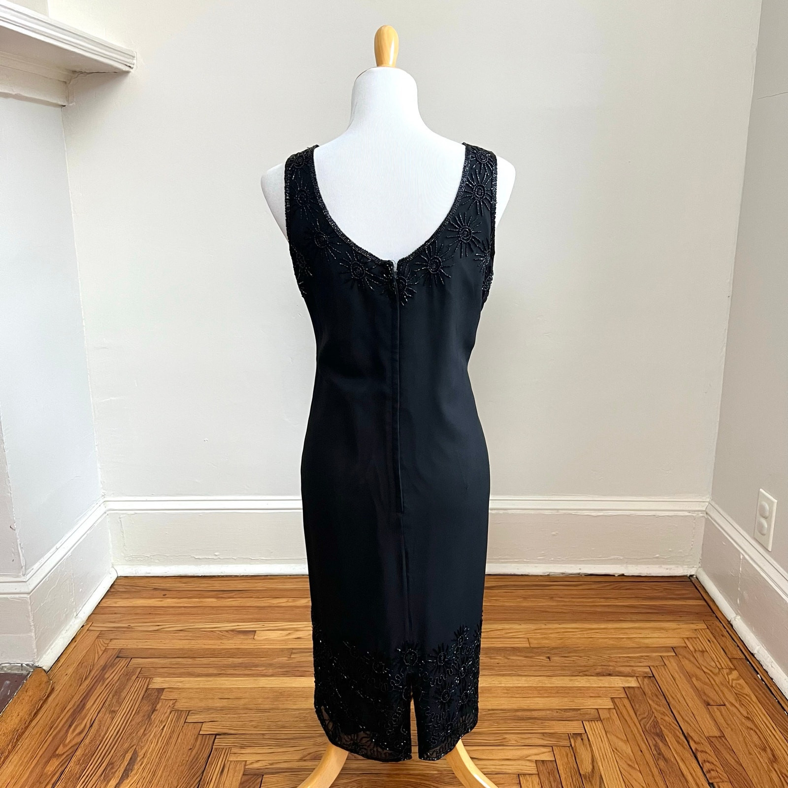 Vintage 90s NWT JKara Black Beaded Cocktail Dress and Sheer Embellished Jacket 8