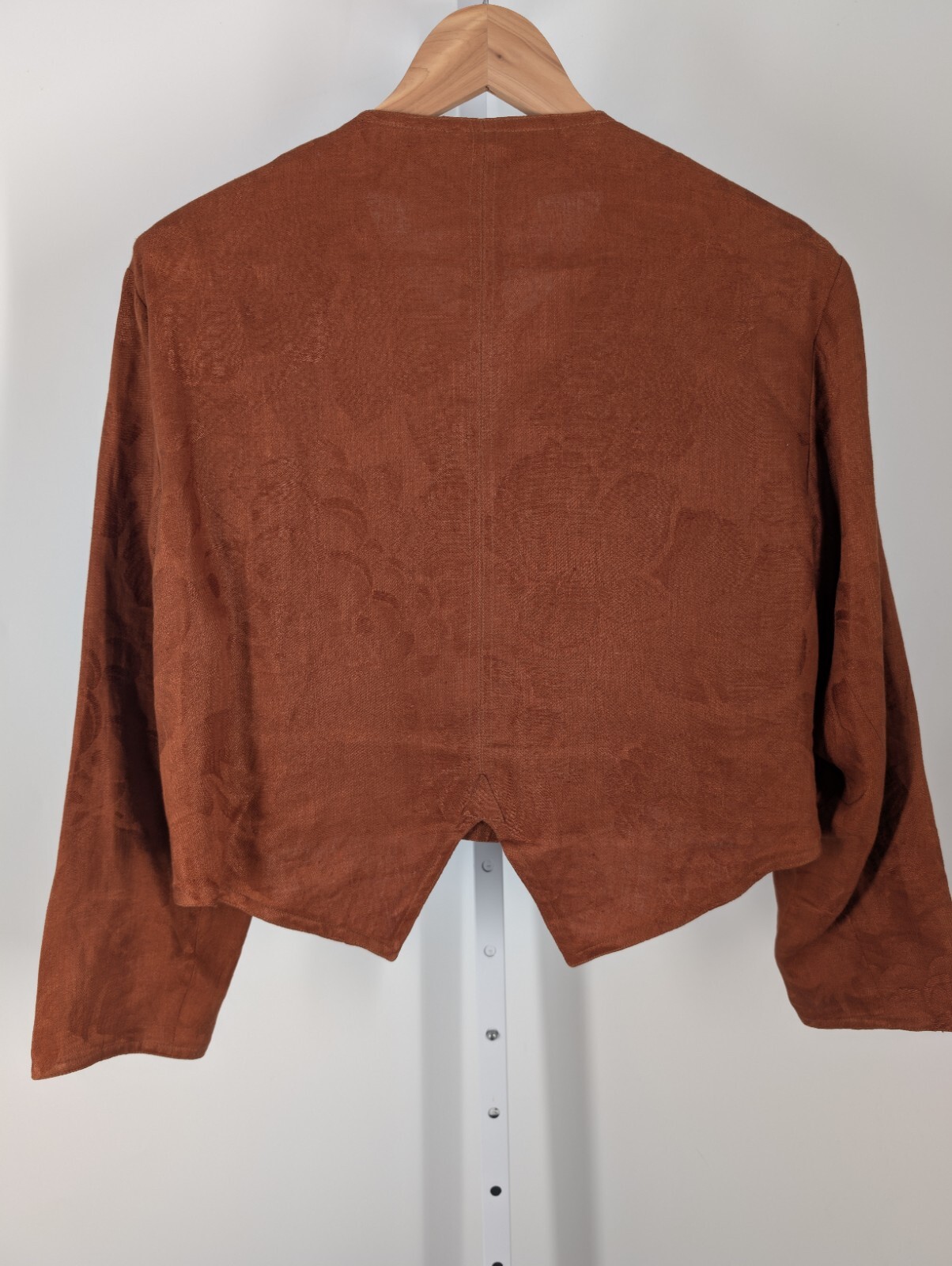 Charles Jourdan Vintage 80s Edwardian Boho Jacquard Linen Fruit Brown Jacket
