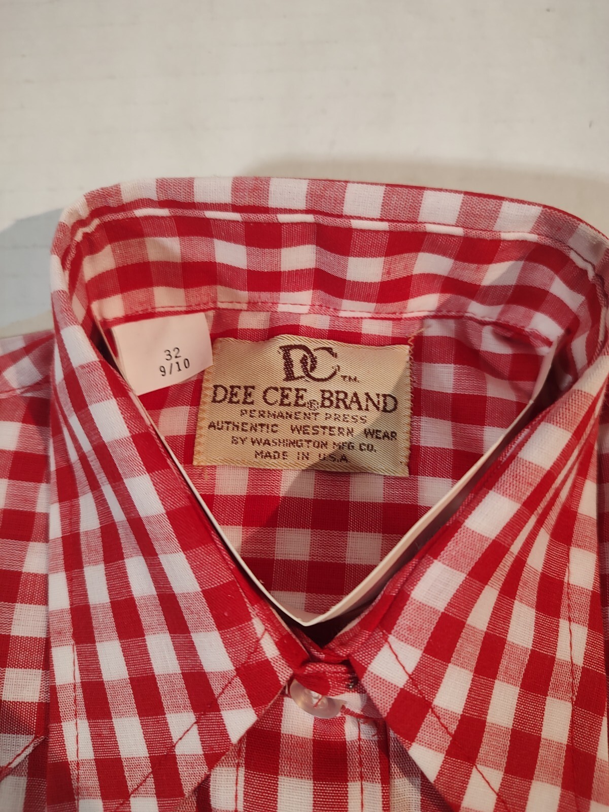 Vtg Women’s 32 9/10 Dee Cee Red White Checker Rodeo Western Cowboy Pearl Snap