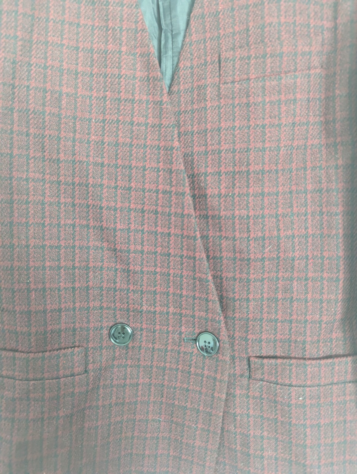 Vtg 80s Burgundy Houndstooth Wool Blazer Petite 6 Power Shoulder Career Jacket