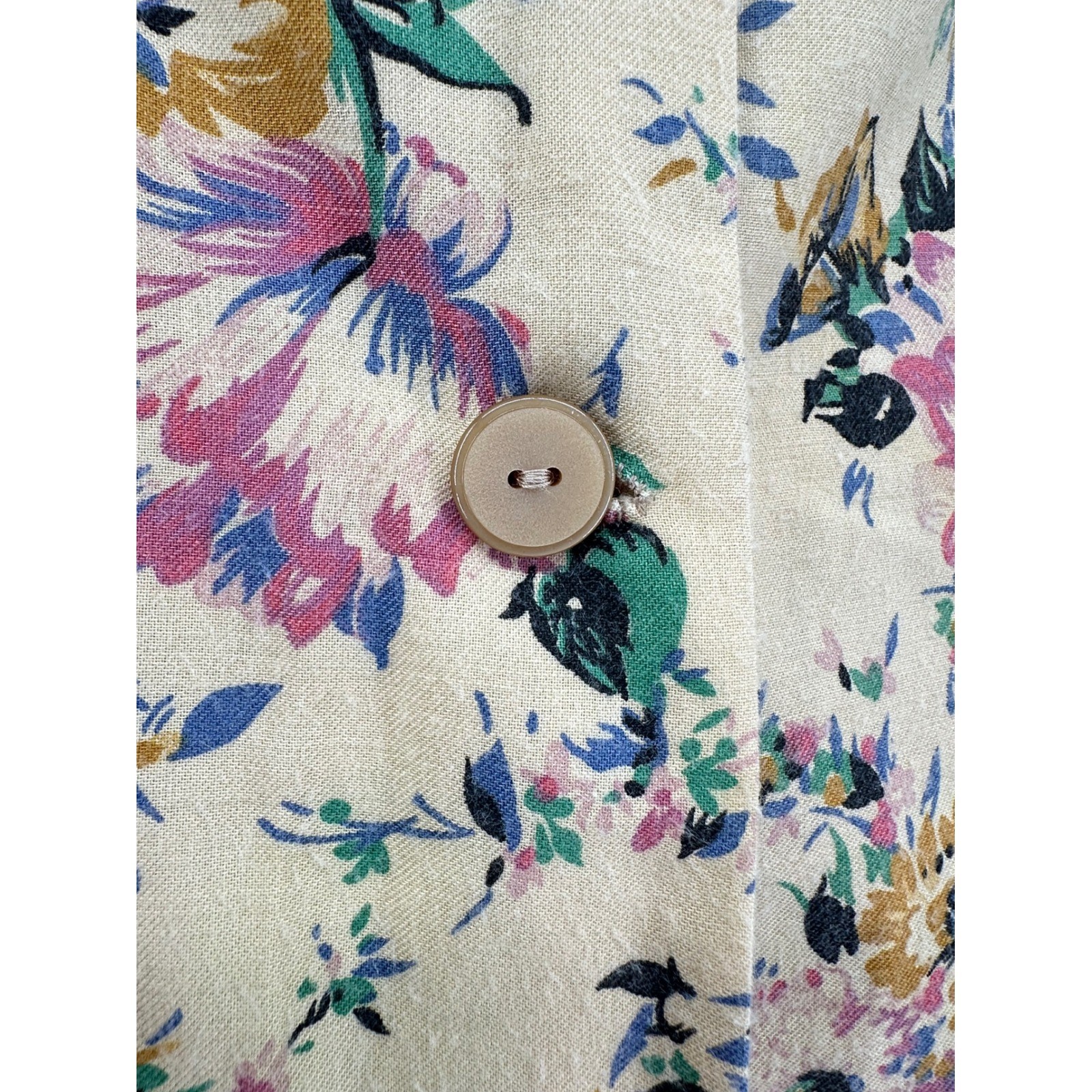 Vintage Floral Button Up Blouse Short Sleeve Beige Pink Cottagecore Top No Tag