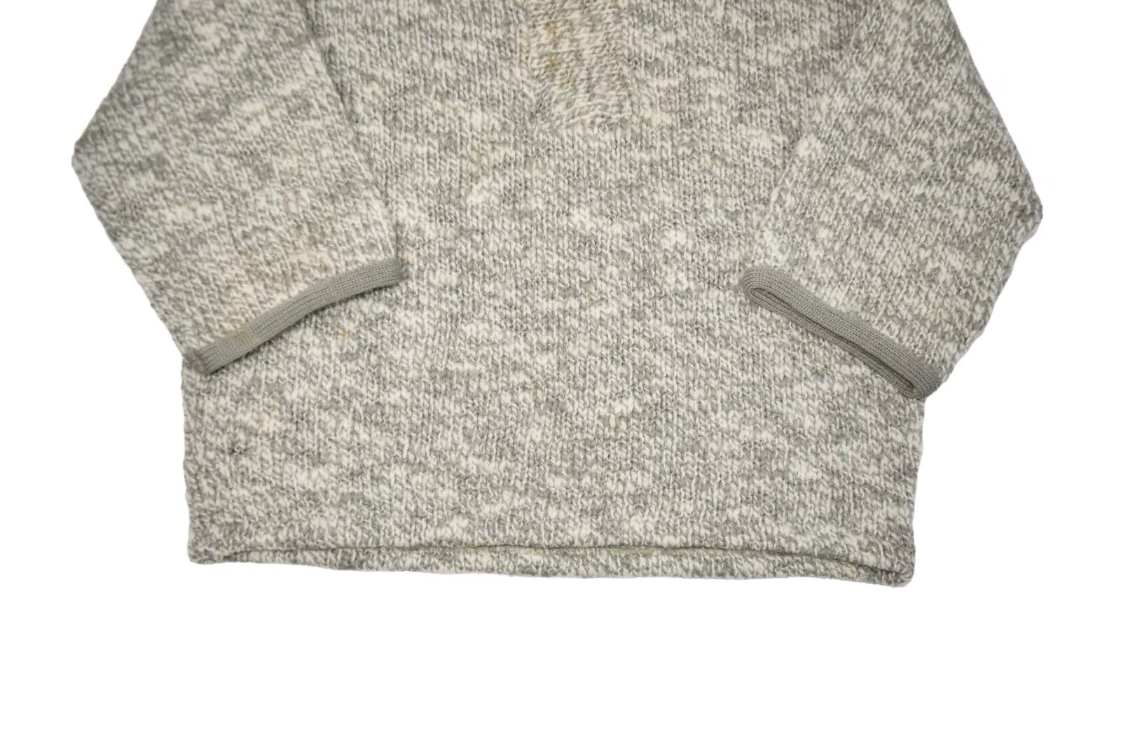 Vintage Hand Knit Sweater Womens Small Wool Crewneck 1/2 Sleeve Cropped Ringer