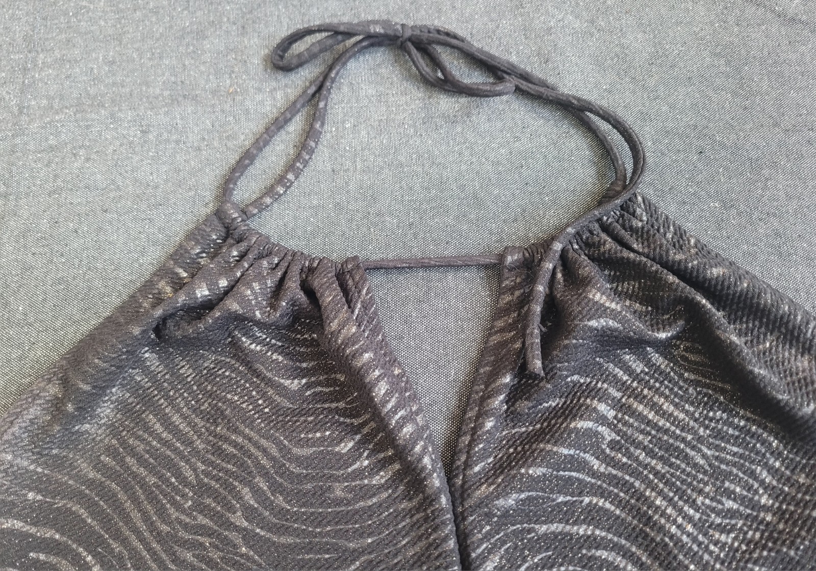 Vintage 90s Y2K Halter Dress Black Zebra Glitter Mini Club Size Large