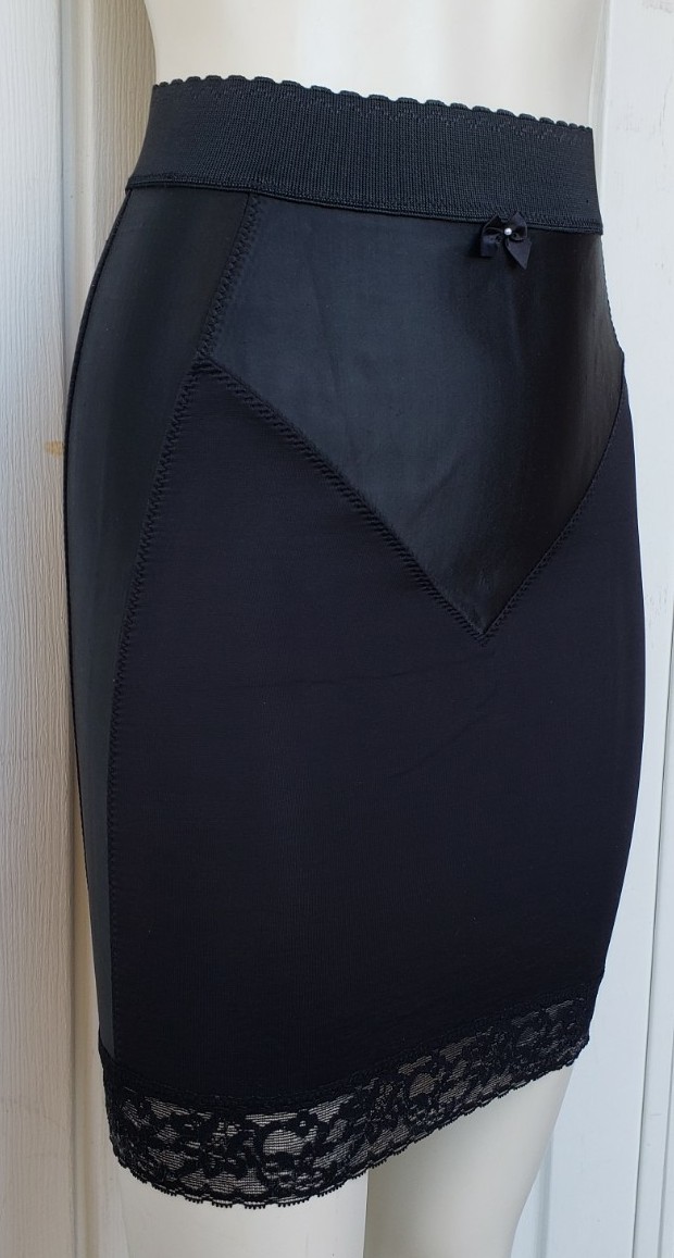 Vintage Aubergine Satin Black Shapewear Skirt Half Slip Size Small Sissy Fem