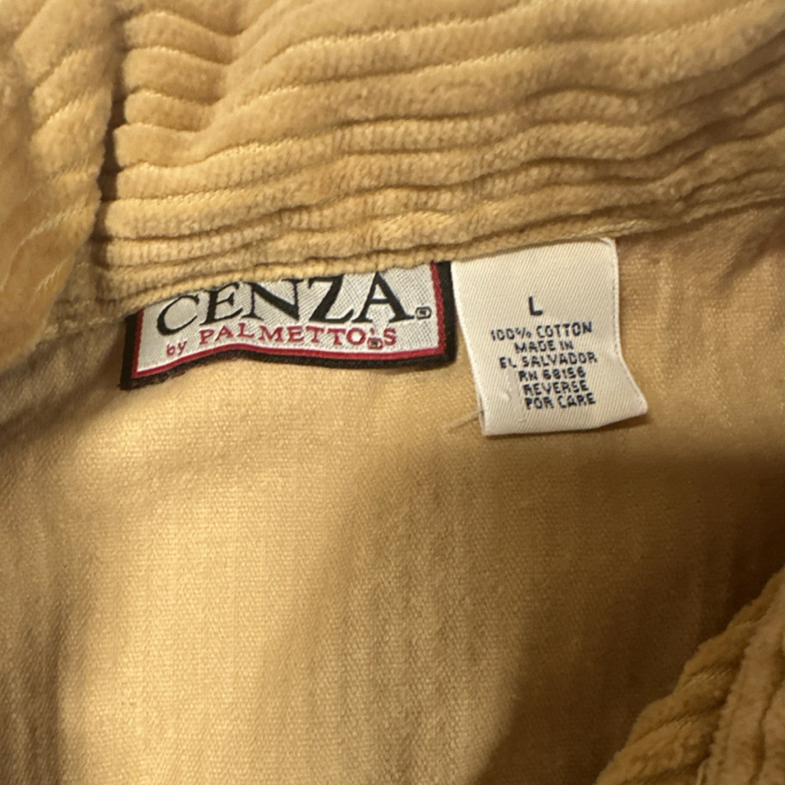 Vintage Cenza by Palmettos Corduroy Zip-Up Shirt Mustard Cotton Large Retro