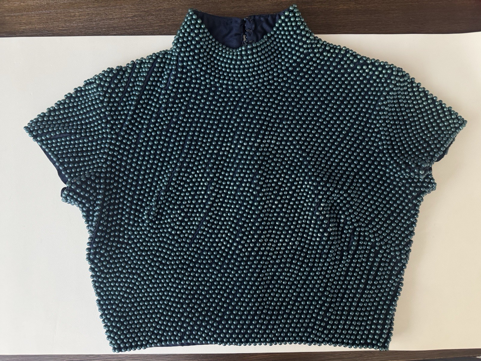 Vintage 80s VIE Victoria Royal Heavy Faux Pearl Beaded Mock Neck Blouse Top 10