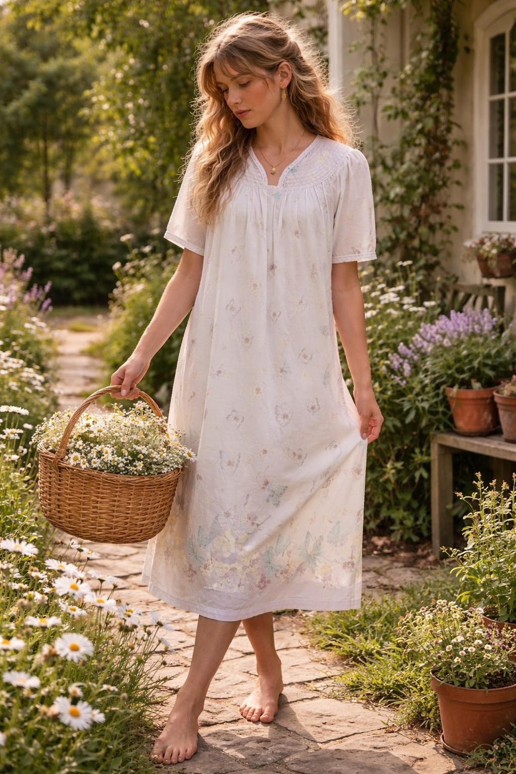 Vintage CW Classics Pastel Floral Smocked Yoke Midi Dress Cottagecore House…