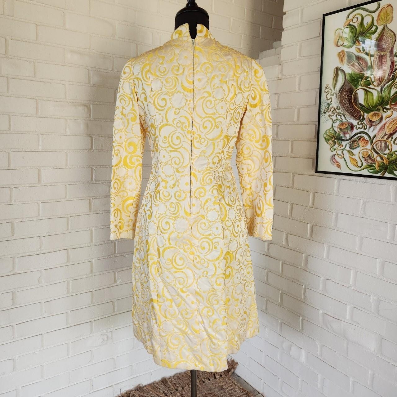 Vtg 60s Yellow Coat Regal Rococo Brocade Beaded