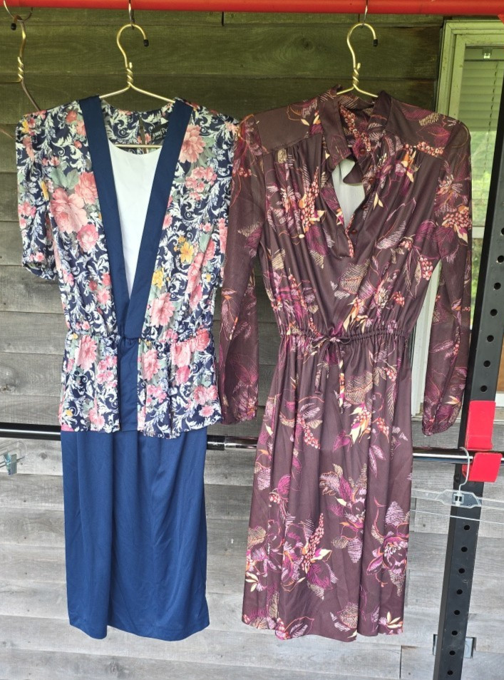 Vtg Lot of 2 Dresses 70s 80s Secretary Mod Poly Teacher