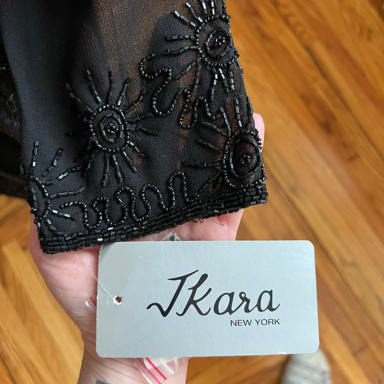 Vintage 90s NWT JKara Black Beaded Cocktail Dress and Sheer Embellished Jacket 8