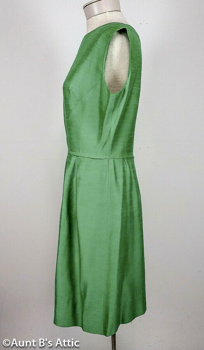 Vintage 60’s Spring Handmade Matching Gr Sleeveless Dress & 5 Button Coat M/L