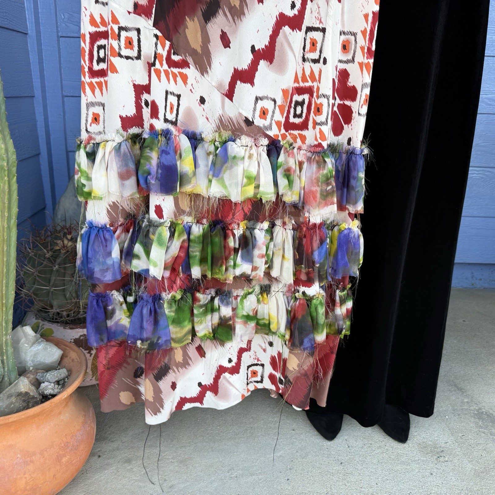 URU 100% Silk Set Matching Blouse + Skirt Size Large 2 Piece Flowy Vintage Boho