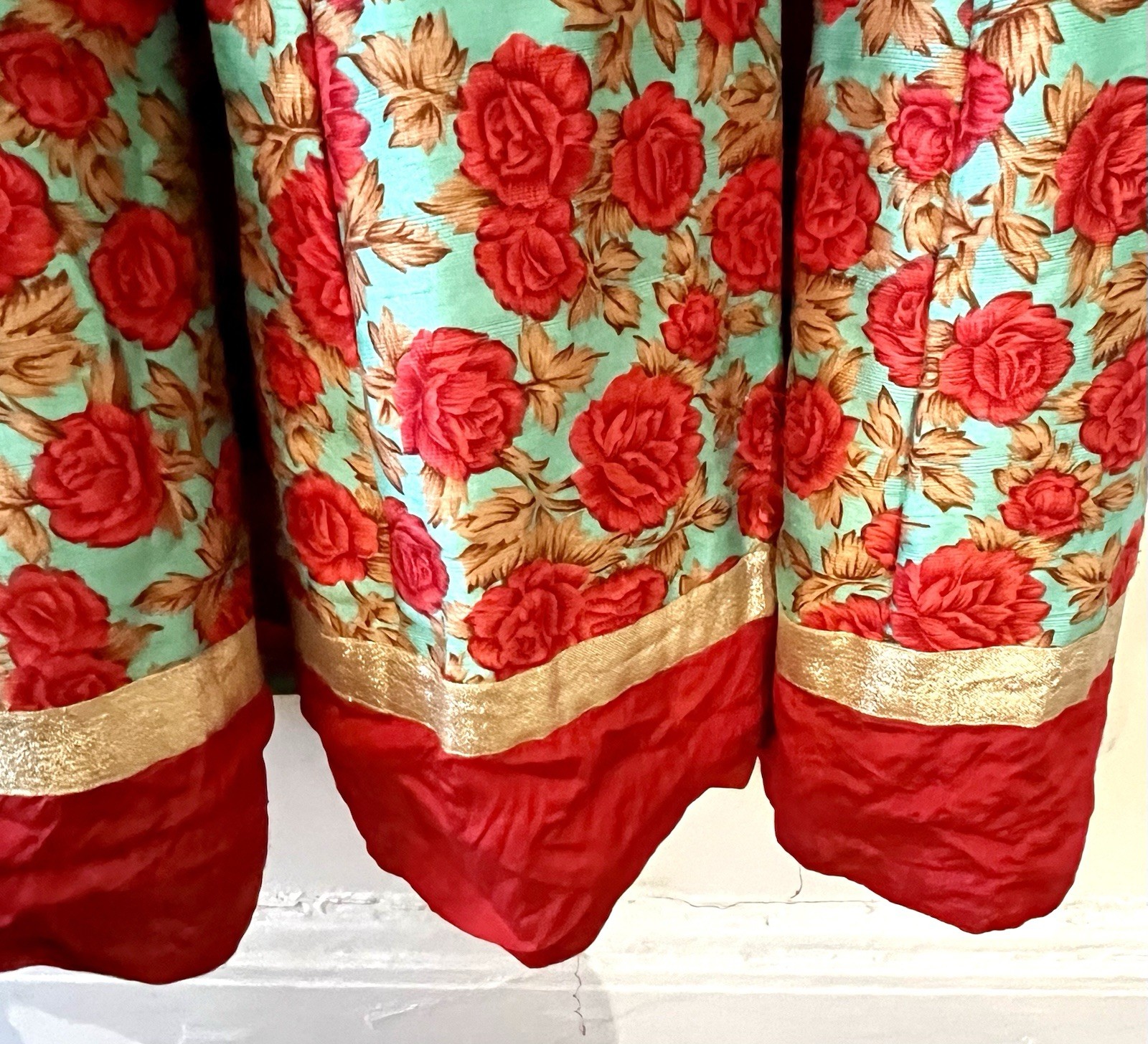 Vintage Indian Cotton Dress Artisan Floral Block Print Embroidered