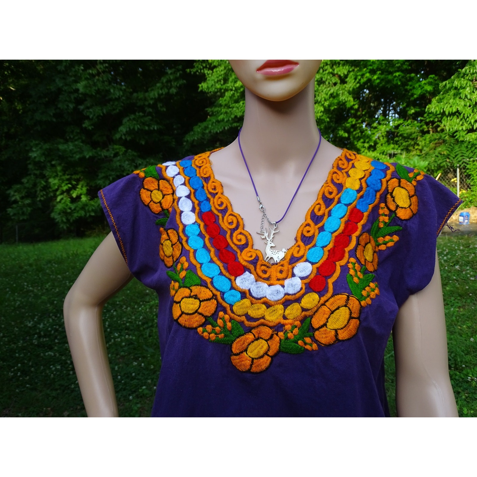 Vtg 70s Purple Floral Embroidered Blouse Boho Peasant Folk Art Top Small Medium