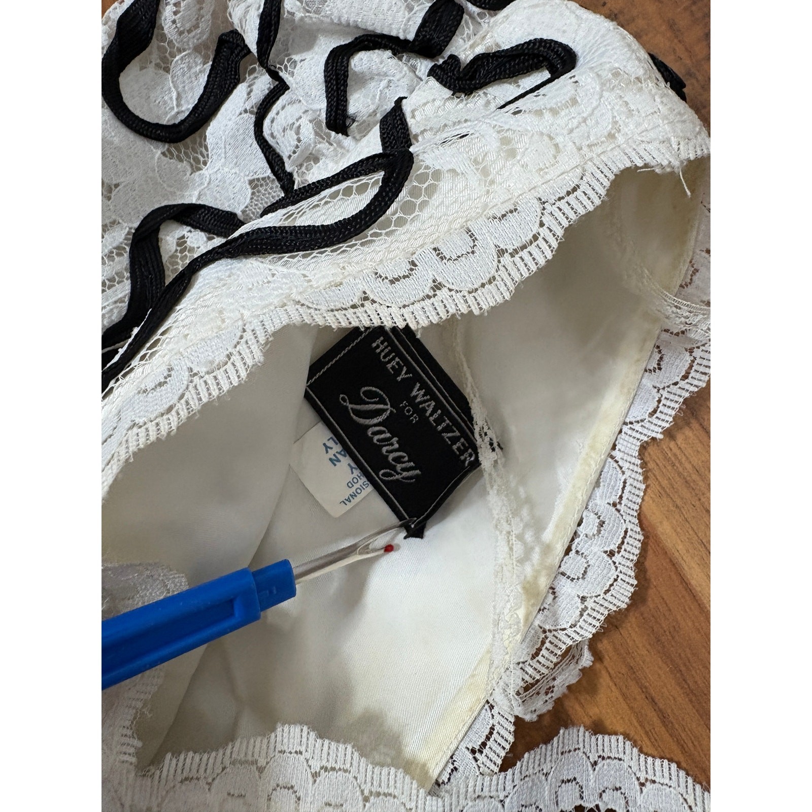 Small 1980s Vintage Black and White Lace Dress by Huey Waltzer for Darcy
