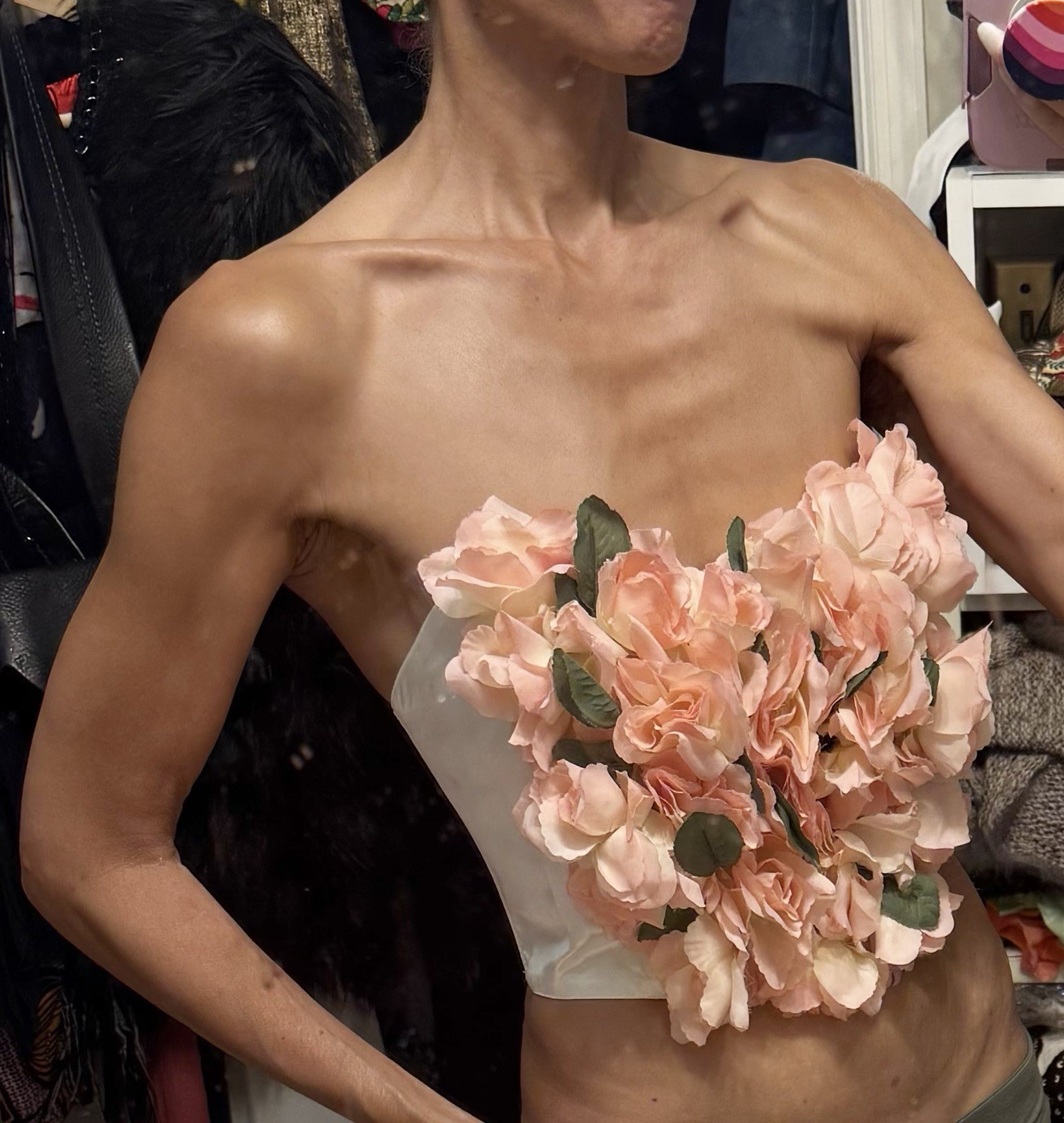Vtg Victoria’s Secret Flower Bustier Satin Corset 3D Top S Off White Avant