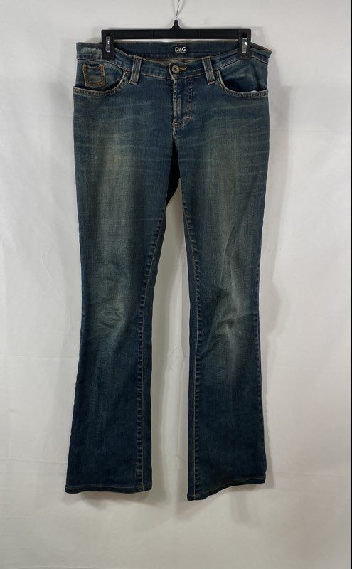 Vintage Y2K D&G Dolce & Gabbana Women’s Blue Low Rise Distressed Flare Jeans 30