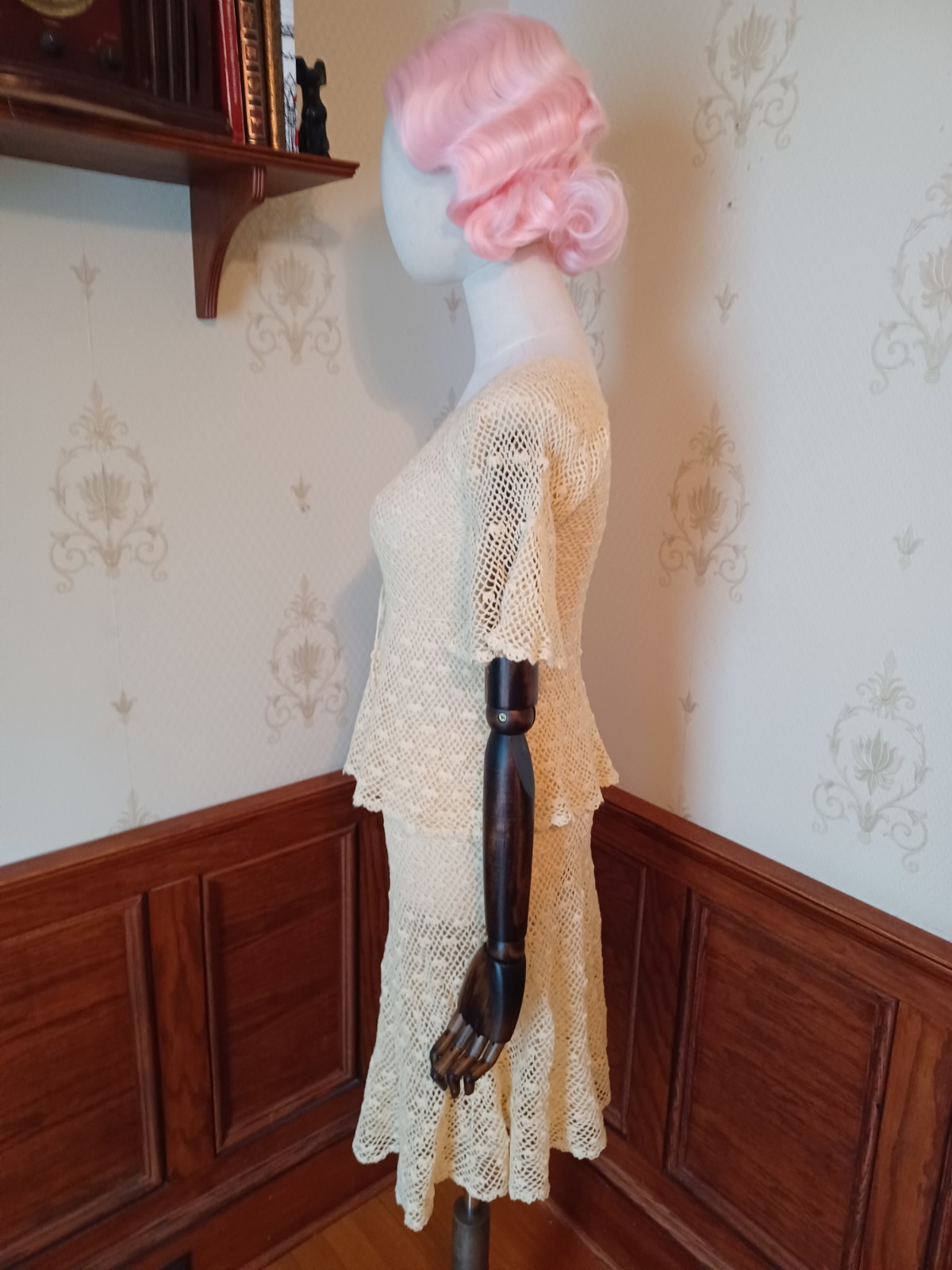 Vintage 1970s Boho/ Hippie/ Beach Wedding Ivory 2-piece Handmade Crochet Dress