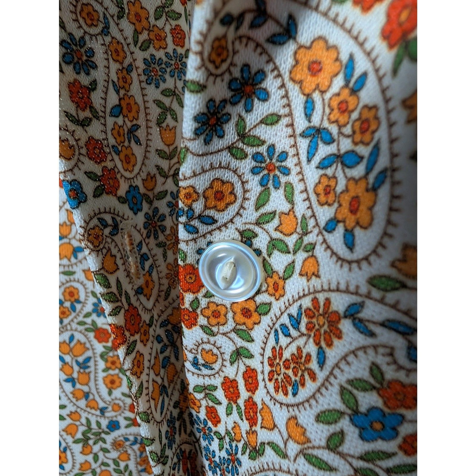 Vintage 70s Handmade Paisley Floral Shirt Short Sleeve Button Up Retro Boho