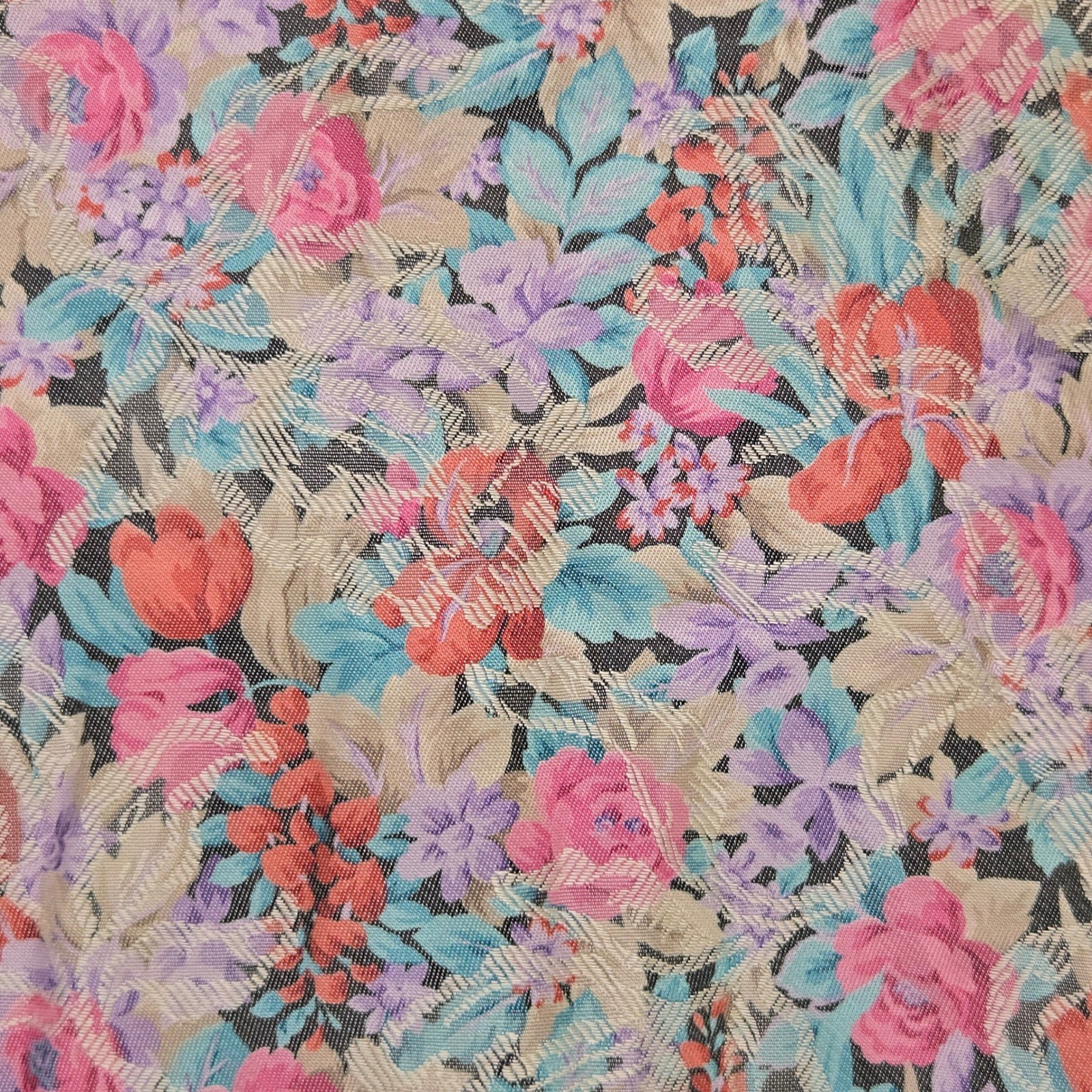 VTG Floral Tapestry Blazer Pink L Women’s Purple Blue Cropped Shoulder Pads USA