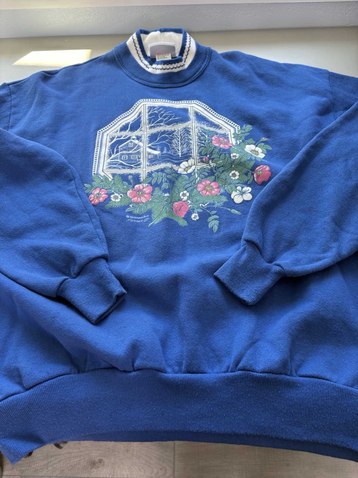 Vintage Morning Sun 90s Streetwear Women XL Farmhouse Flower Sweatshirt Blue USA
