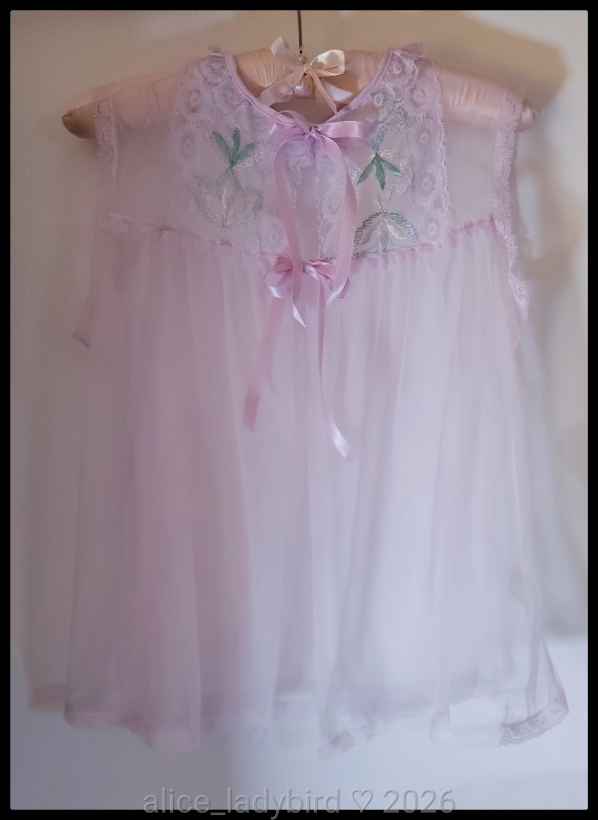 Vintage SHEER Babydoll TOP Vest CHIFFON Peignoir Satin BOW Bed Jacket ~xs/s/m