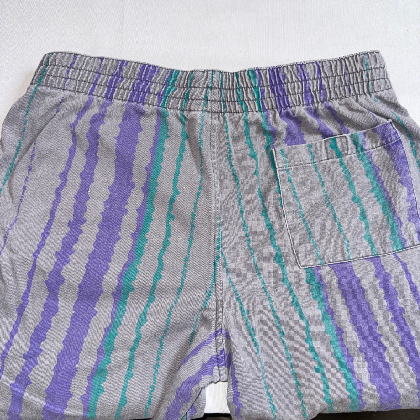 Vintage 80s/90s Gray Purple Striped Cotton Parachute Weightlifting Pants L 14-16