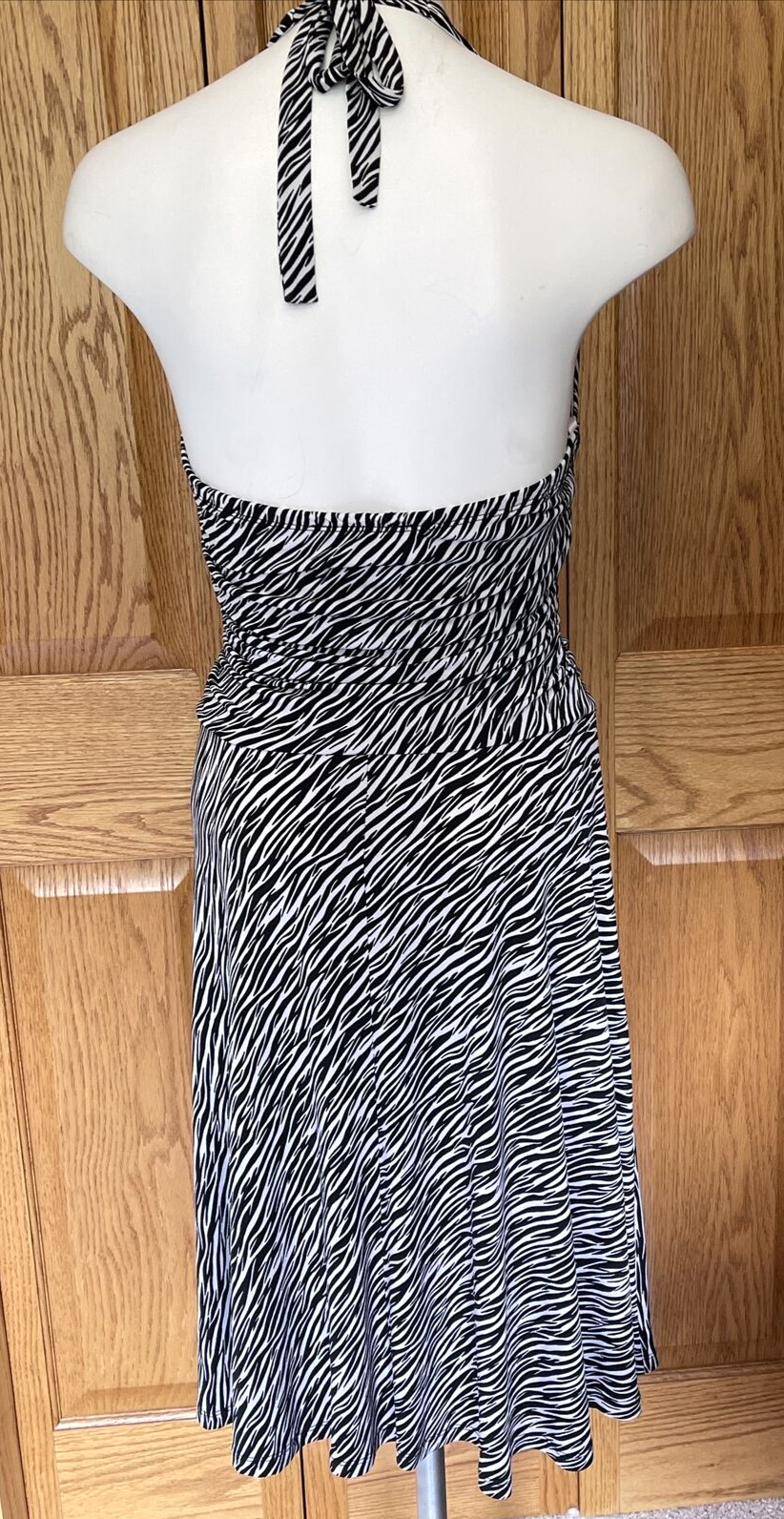 VTG My Michelle Sexy Diva Style Zebra Print Halter Flare Dress Blk/White Size M
