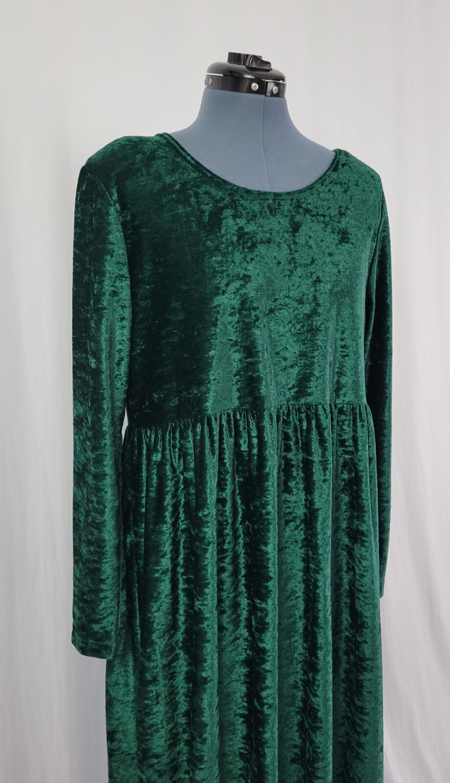 Vintage Sunbelt Green Crushed Velvet Dress w Gathered Skirt Size Small