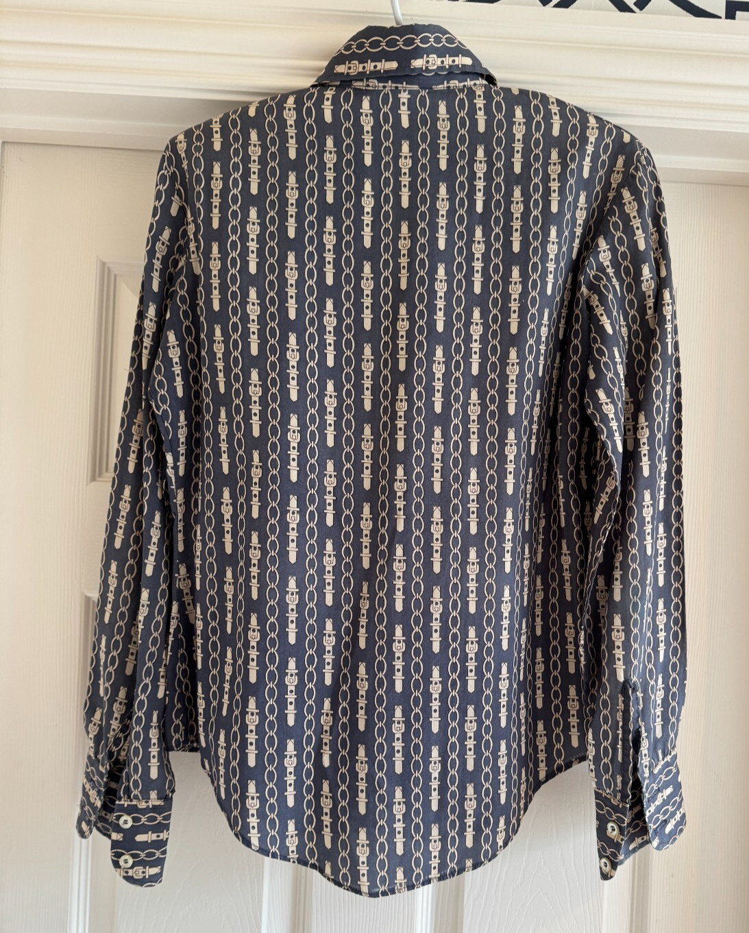 Vintage Tucci Blouse Sz 9/10 Women S/M Mint Gray Buckles Belts Chains Point Coll