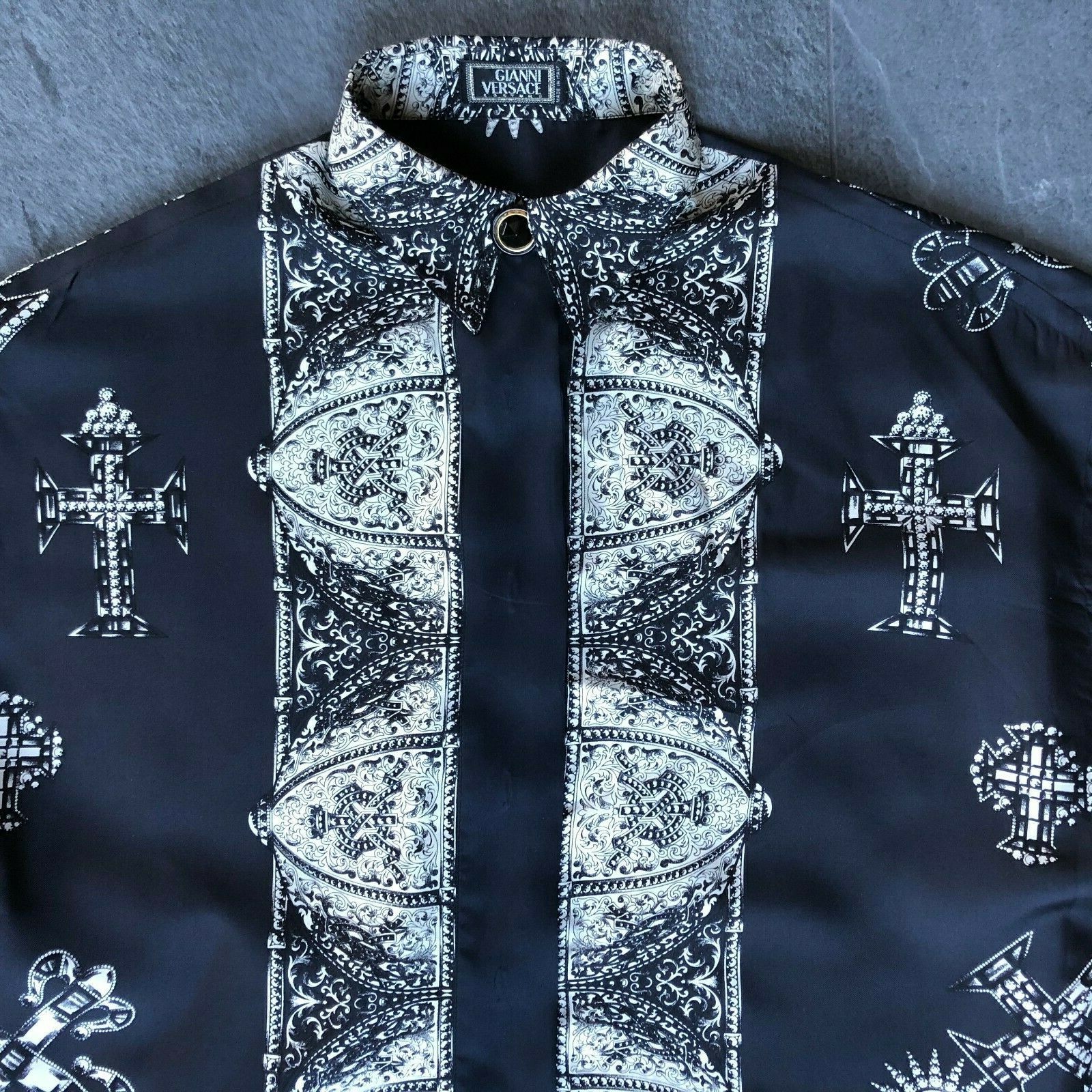 GIANNI VERSACE silk shirt w/ french cuffs Le Croci print size 42 F/W 1991/92