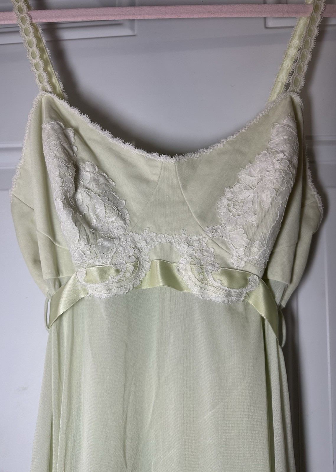 Vintage Vassarette Crepelon Nightgown Slip Lingerie Nylon Full Length Green