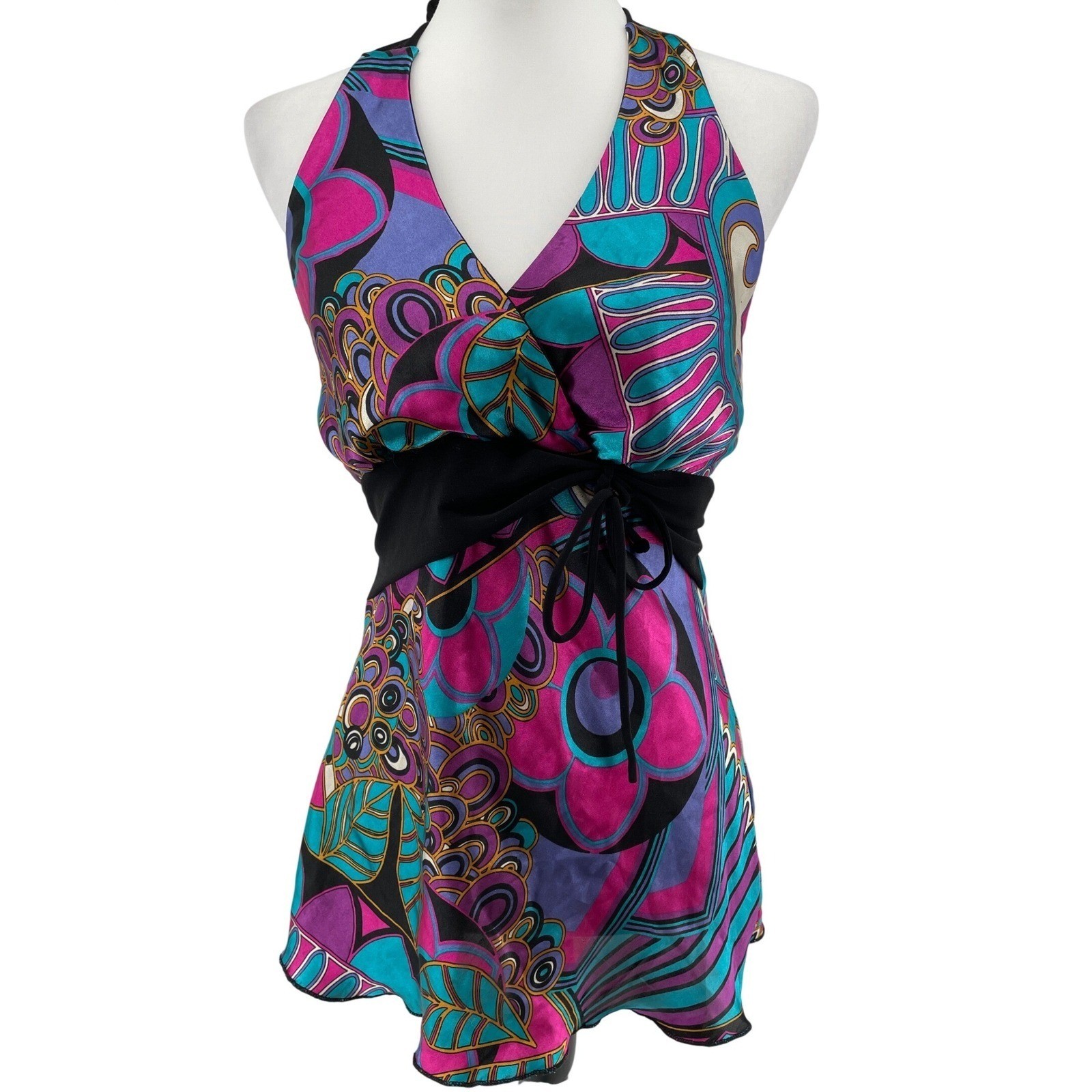 Vintage Halter Top Women Large Y2K Psychedelic Hippie Retro Festival