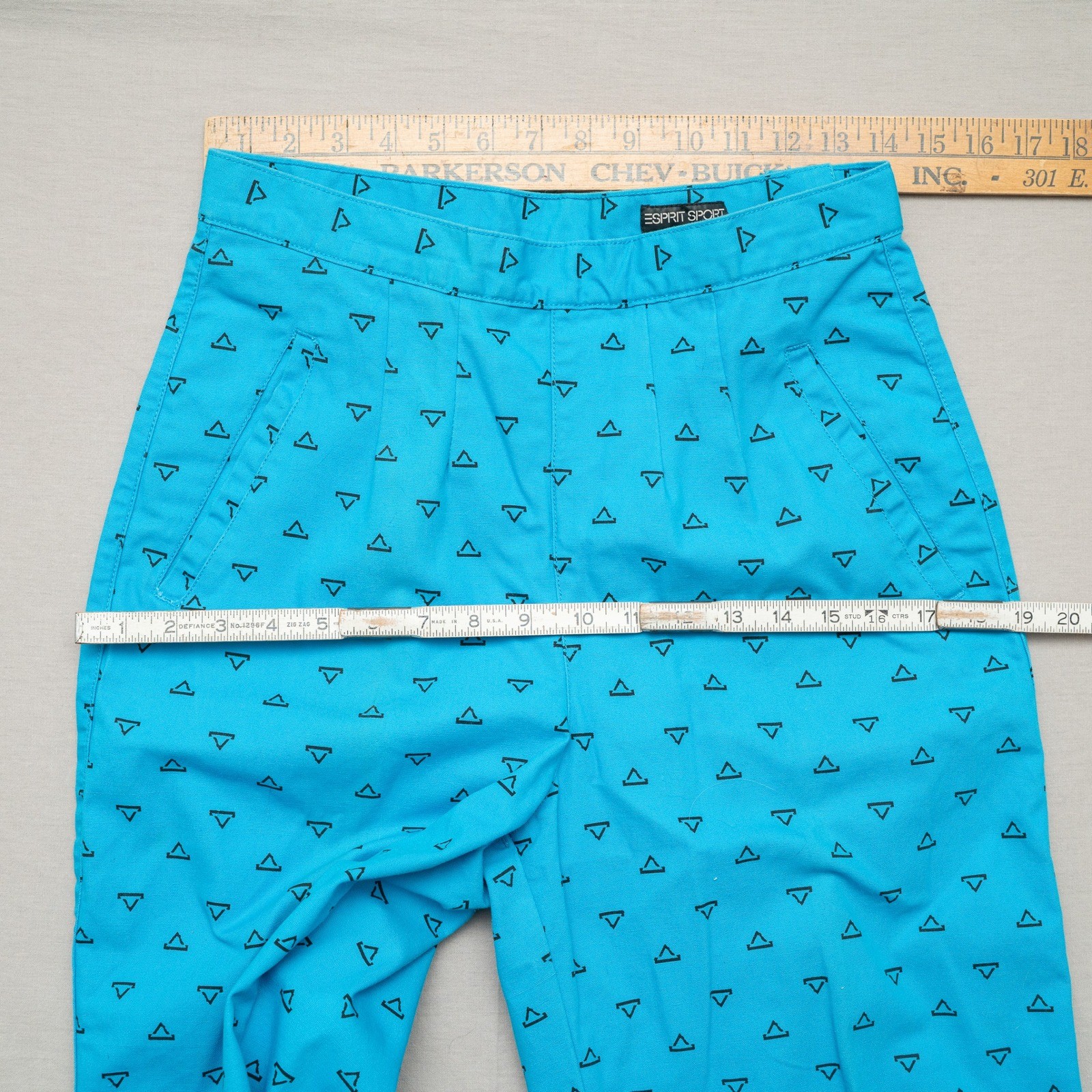 Vintage 80s Pleated High Waist Blue Pattern Side Zip Womens Pants 11/12 Cotton