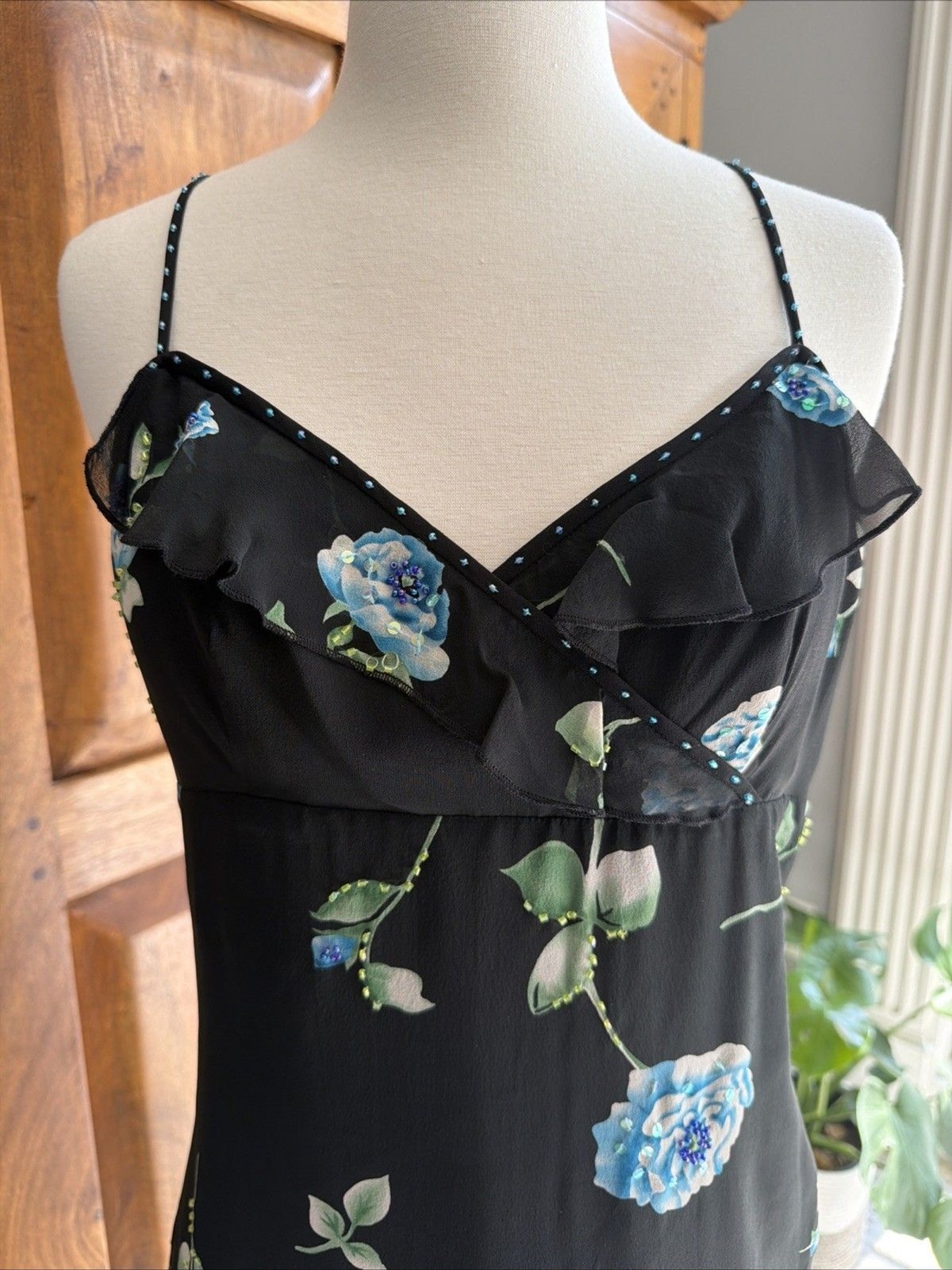 Vintage 1990s Adrianna Papell Evening Silk Black Silk Dress Size 8