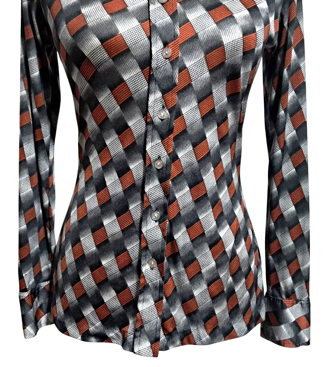 Organically Grown by Arpeja Button Down Shirt Women Vintage Orange Black Pattern