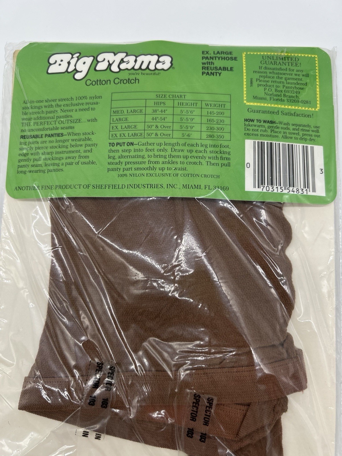 Big Mama Pantyhose Queen XL Suntan NOS Sealed Plus Size Control Top