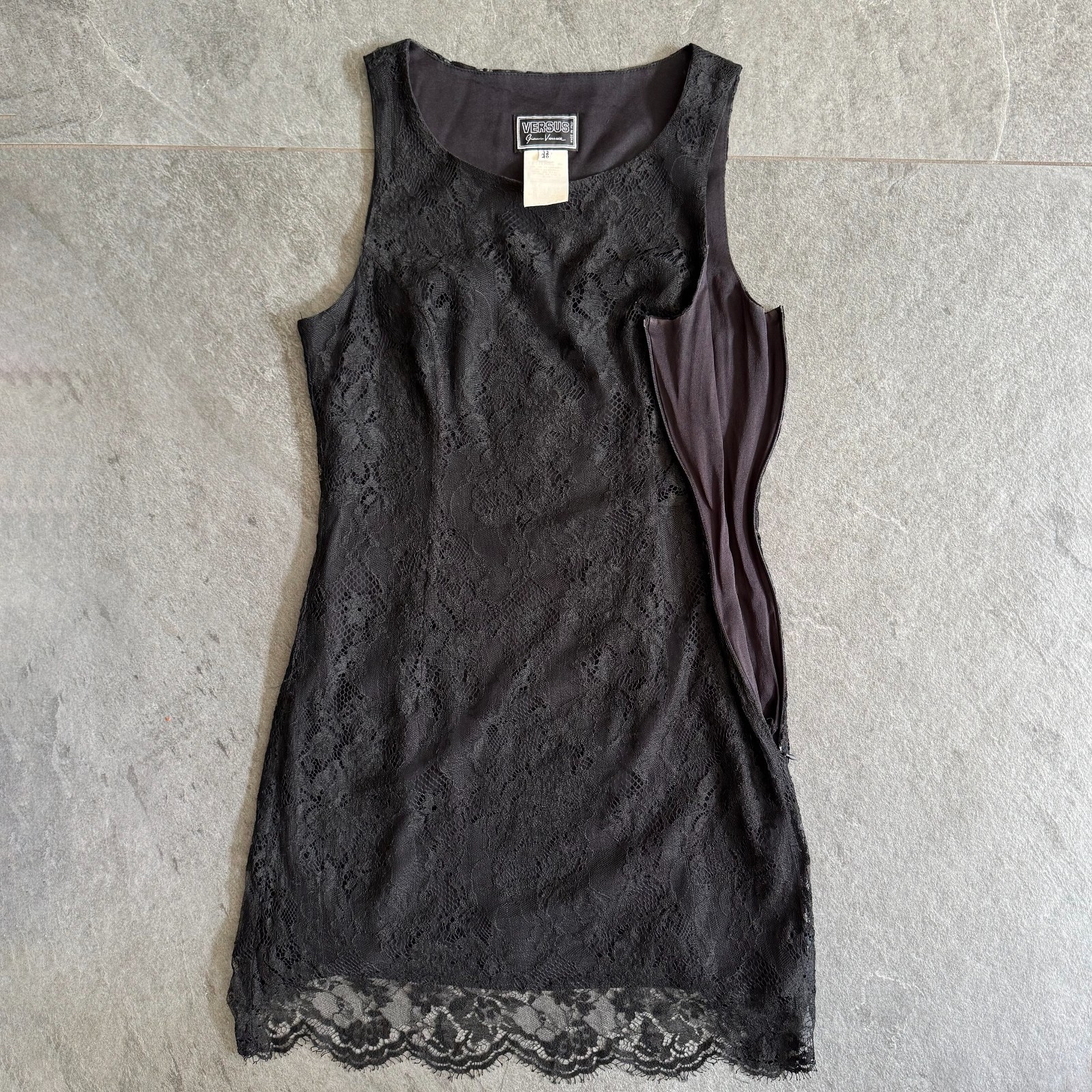 GIANNI VERSACE VERSUS black lace mini dress size 46 from S/S 1994