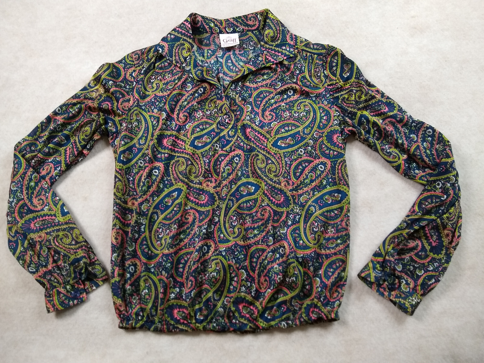 Graff Calif Wear Blouse Pullover Womens S Paisley 70s Disco Mod Vtg Deadstock