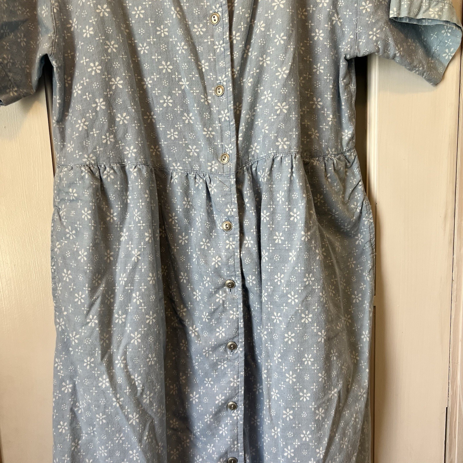 VTG 90s Cottage Core Dress Women’s Small Blue Floral Cotton Button Front Maxi