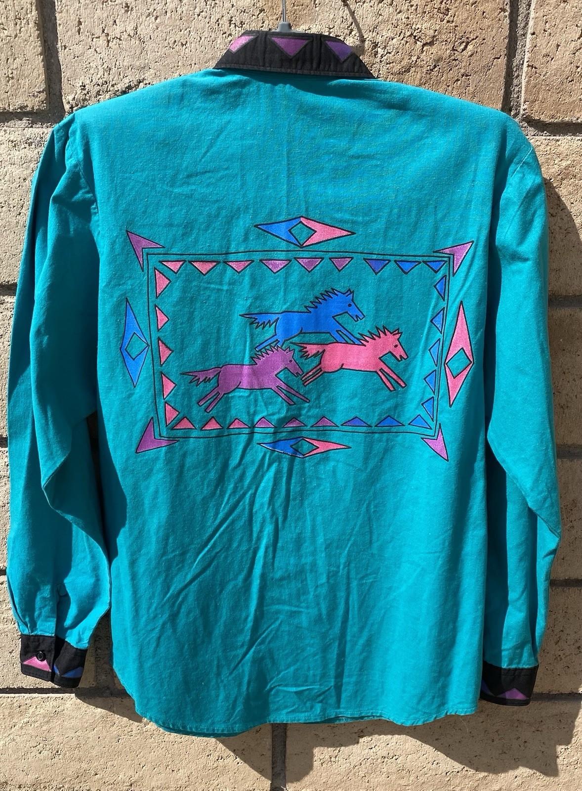 Vtg Cameo Rose Western Southwestern Shirt Top Blouse Horses 80s 90s Cowgirl XS