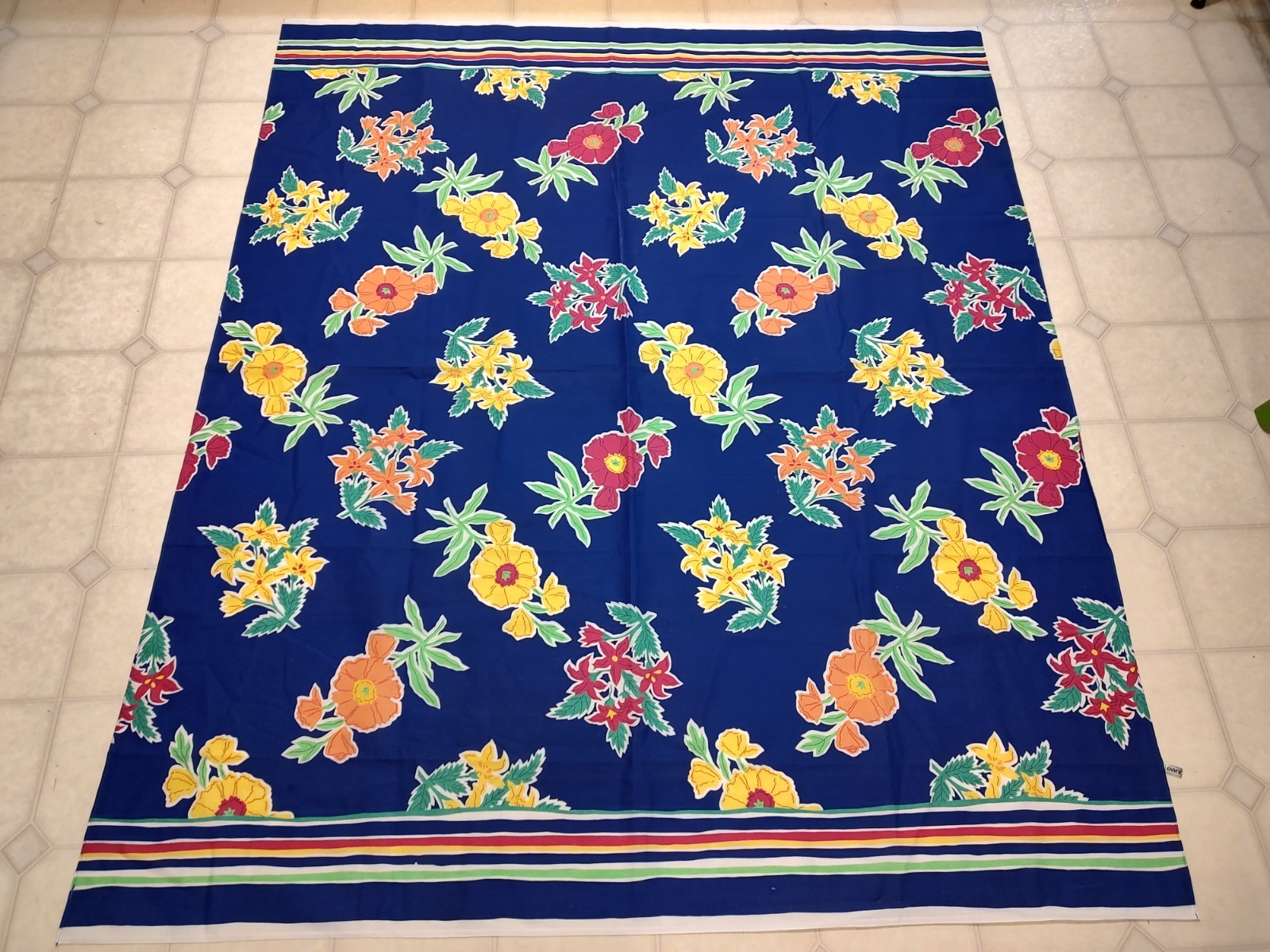 Vintage 80s Mary Quant Sarong Pareo Beach Wrap Dress Blue Floral Unworn England